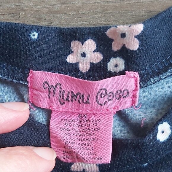 MUMU Coco Girls 6X Long Sleeved Dark Blue Shirt With Little Pink Flowers - Picture 3 of 7